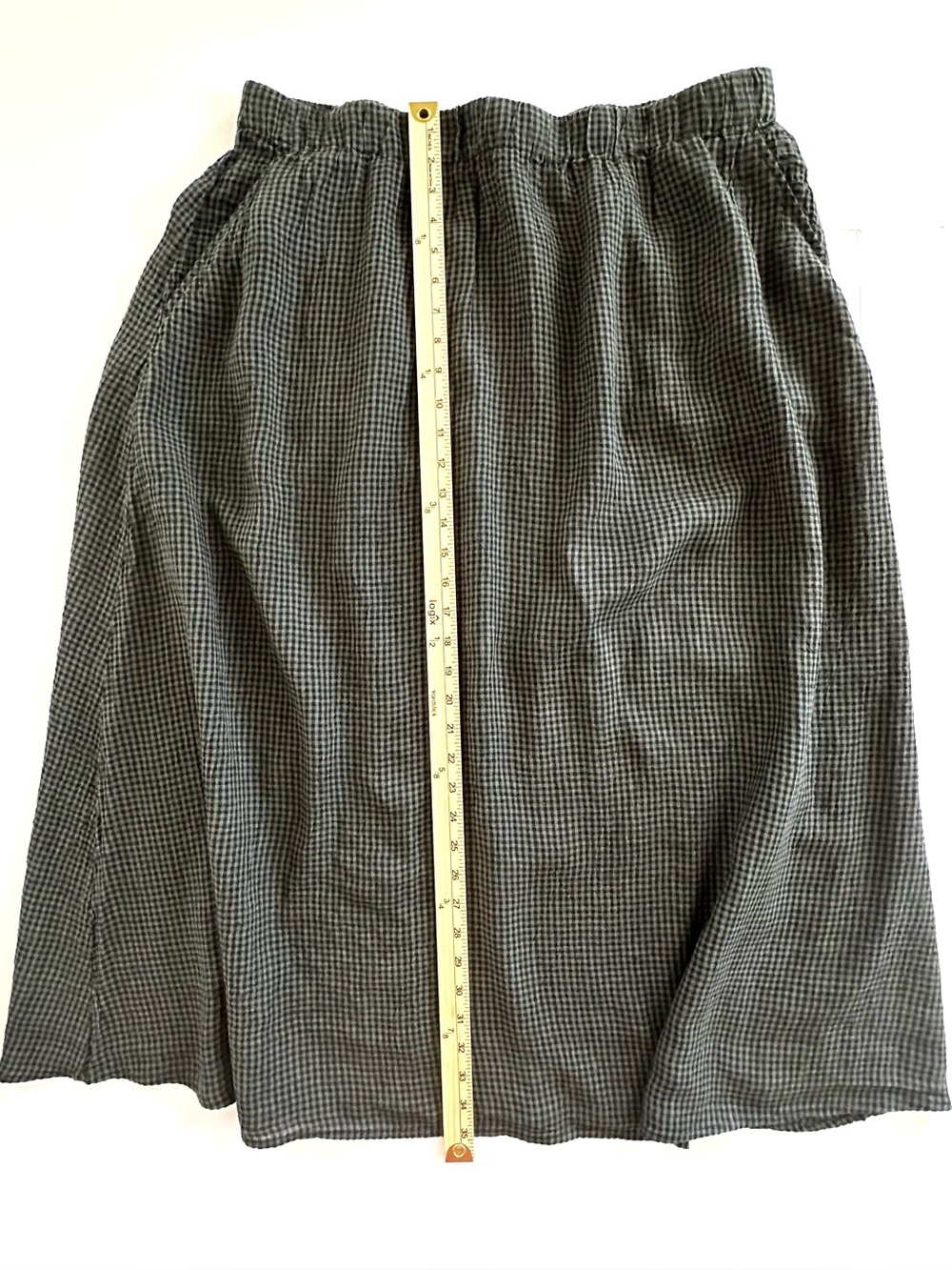 Eileen Fisher Gathered Organic Linen Maxi Skirt Black & Grey Check | XL | EUC - Picture 6 of 9